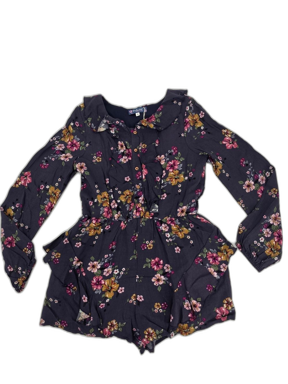 Truly Me Navy Floral Long-Sleeve Floral Romper Size 14 NWT